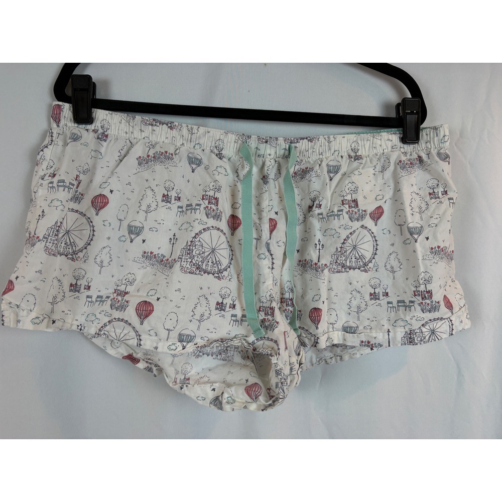 GapBody Womens XL Pajama Shorts White Hot Air Balloon Ferris Wheel Print Cotton